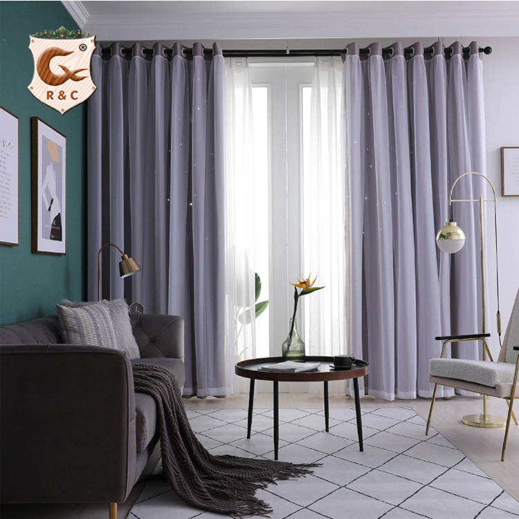 Fashion Star Foil Printed Thermal Blackout Curtains for Bedroom, Ready Block out Window Curtains for Living Room