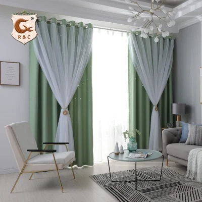 Cortinas blackout térmicas estampadas em folha de estrela da moda para quarto, cortinas de janela prontas para bloquear para sala de estar