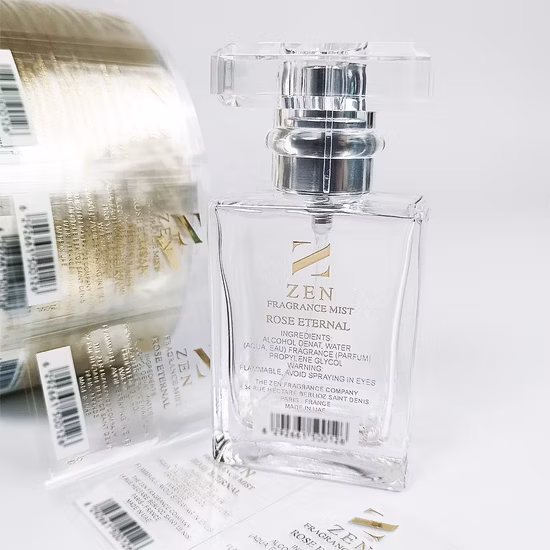 Adesivo personalizado com logotipo cosmético impresso à prova d'água e autoadesivo em rolo de vinil para garrafa